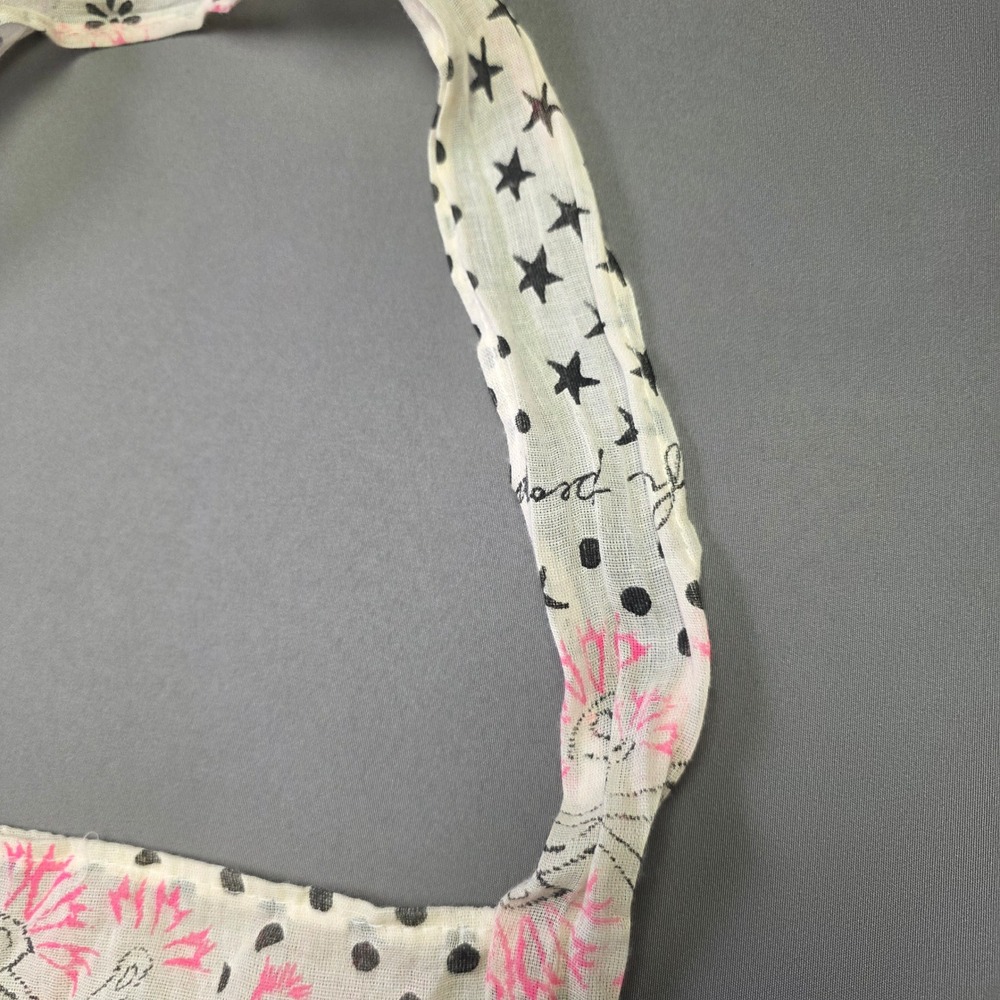 Free People Floral Star Polka Dot Cotton Reusable Tote Bag Ivory Pink Black - Picture 4 of 8